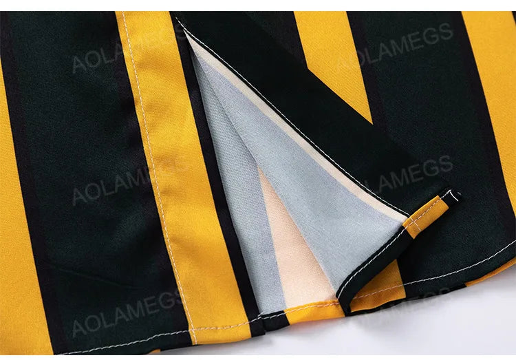Shirt Contrast Vertical Stripes Simple Short Sleeve Blouse Casual Fashion Streetwear