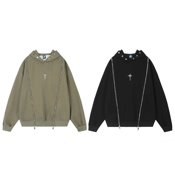 Hip Hop Punk Hoodie Sweatshirt 2023 Autumn Zipper Design Solid Color H