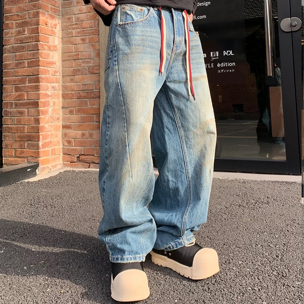mens american streetwear fashion loose casual hip hop vintage denim baggy jeans pants man wide leg trousers y2k jeans men ripped baggy denim
