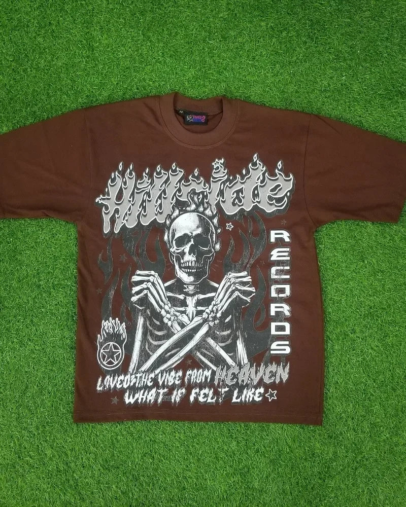 Cyberpunk Melting smiley – 2024 New Summer Trend Skull Bone Print Oversized T Shirt Men