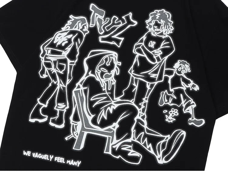 Skatercore Aesthetic print tee – 2023 Harajuku Cartoon Girl Cat Japanese Kanji Graphic T Shir