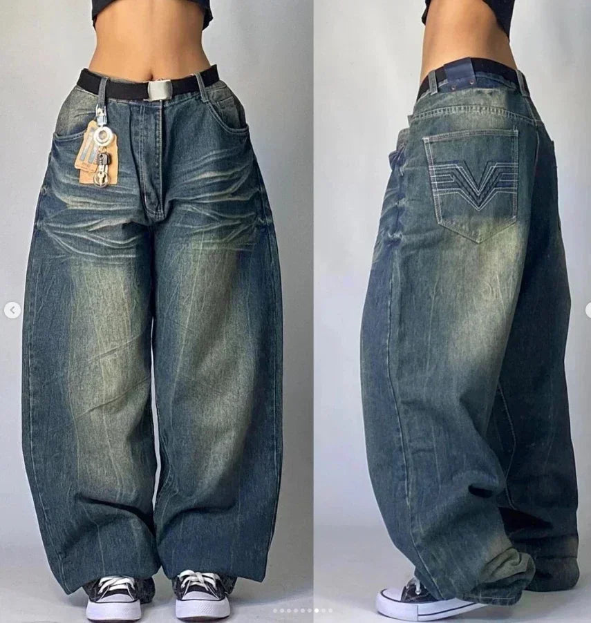 american y2k new fashion pattern embroidered spot straight jeans men street hip hop retro loose wide leg pants couple punk jeans unique jeans style 2925