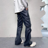 pu leather pants mens streetwear fashion hip hop vibe casual faux leather cargo flared pant men motorcycle trousers unique cargo style 3066