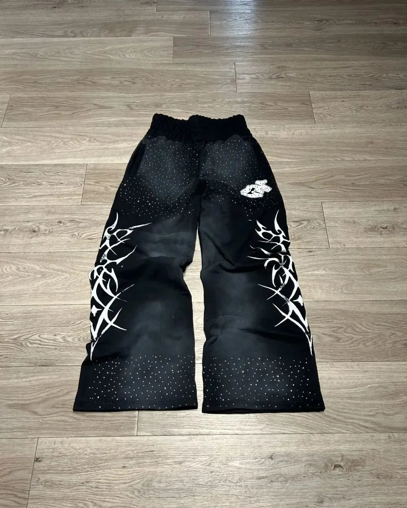 y2k american high street brand fashion loose floor length pants men harajuku retro gothic punk printed oversized trousers women unique default style 3779
