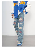 destroyed ripped jeans straight jean pants men biker jeans fashion zipper streetwear trousers hip hop pants joggers baggy jeans unique joggers style 3172