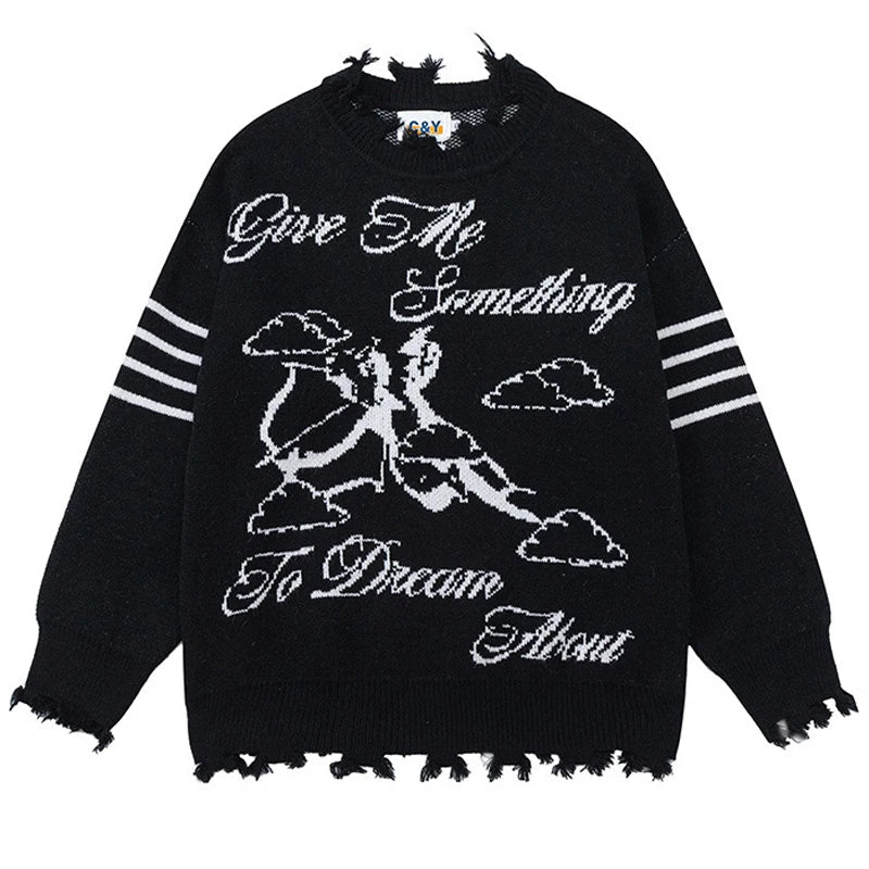 grunge knit sweater with heavyweight fabric, layered urban look for cold weather, street fashion menswear trend for seasonal 