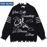 grunge knit sweater with heavyweight fabric, layered urban look for cold weather, street fashion menswear trend for seasonal 