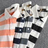 Trapwear Graphic tee – Summer Striped Polo T Shirt Mens New Retro Trend Washed Elas