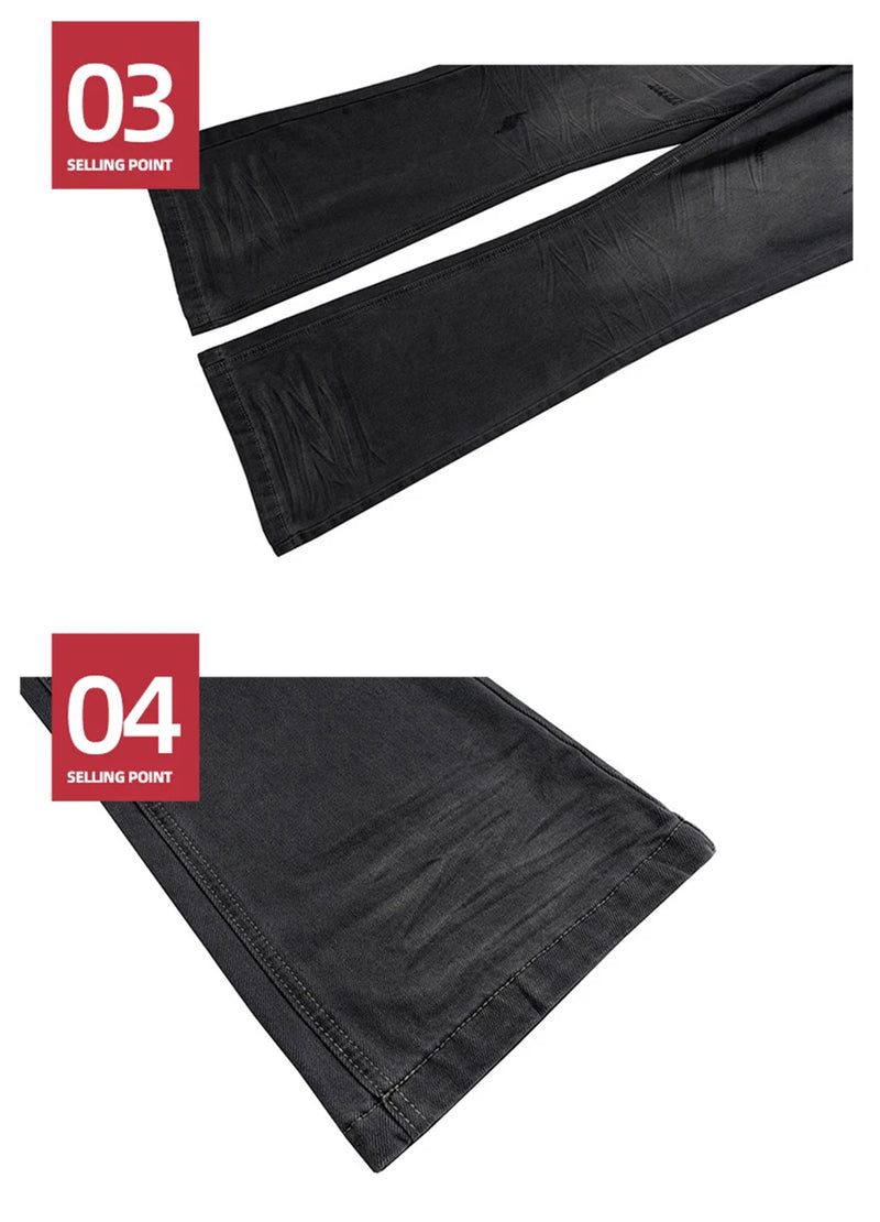 mens black slim flared jeans hi street fashion luxury designer jeans trousers male denim pants unique jeans style 5545