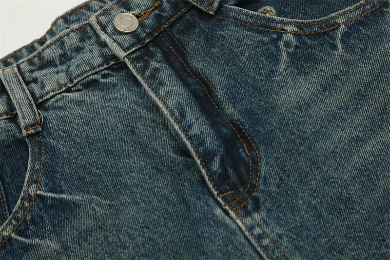 Men Women American Streetwear Vintage Washed Denim Loose Casual Wide Leg Baggy Jeans Couple Harem Jeans Trousers
