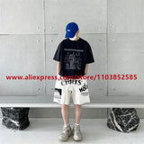 2024 American Heavyweight Vintage Men's Shorts With Letter Print Drawstring Loose Casual High Street High Quality