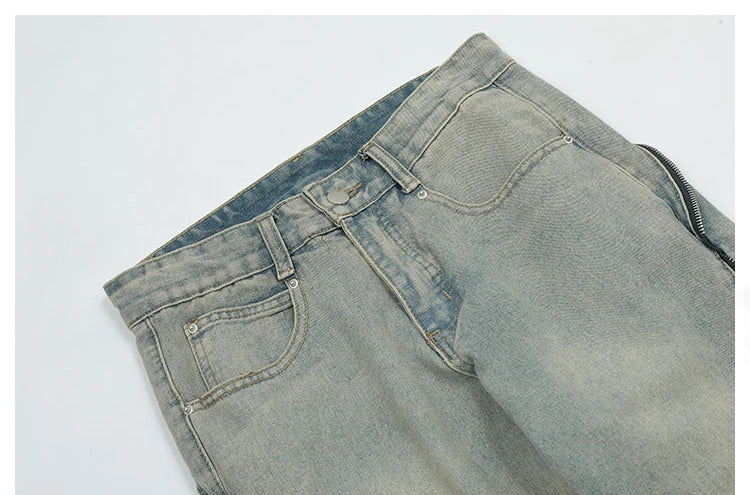 retro washed denim jean pants 2023 new casual zipper open loose straight jeans hip hop y2k pants mens jeans streetwear joggers unique joggers style 4213