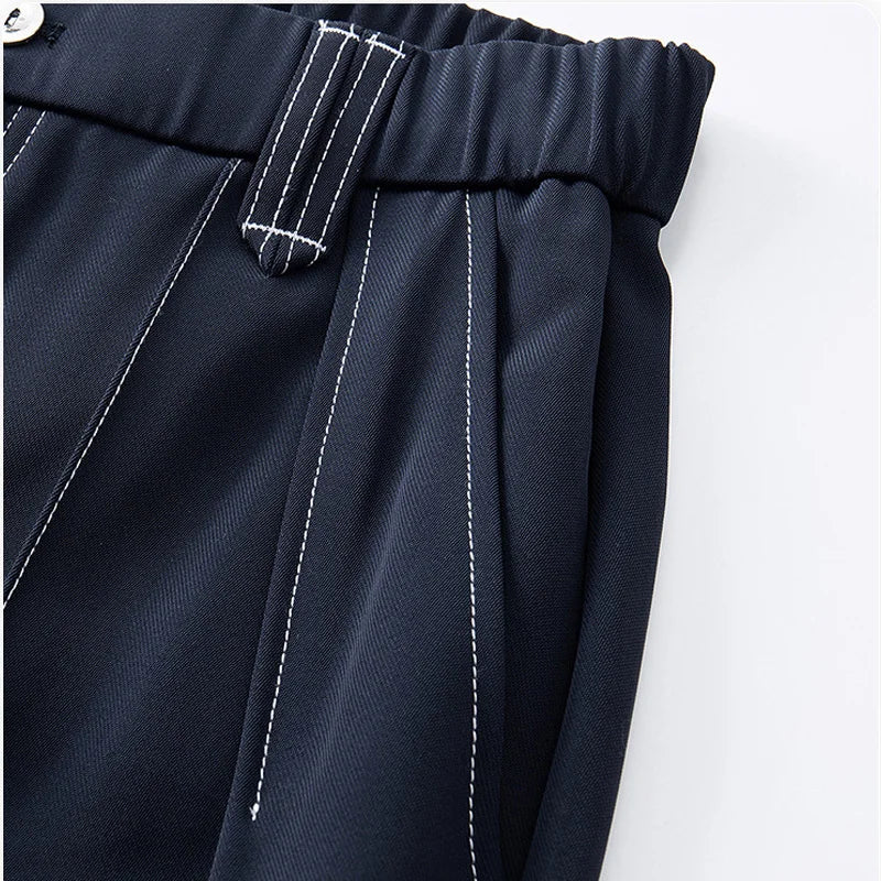 men bright line elastic waist streetwear fashion loose casual plus size straight suit pants work man business trousers clean everyday pants