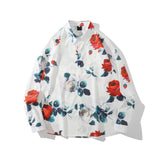 Dark Icon Floral Loose Men's Shirt Long Sleeve Autumn Oversized Shirt Man Black White