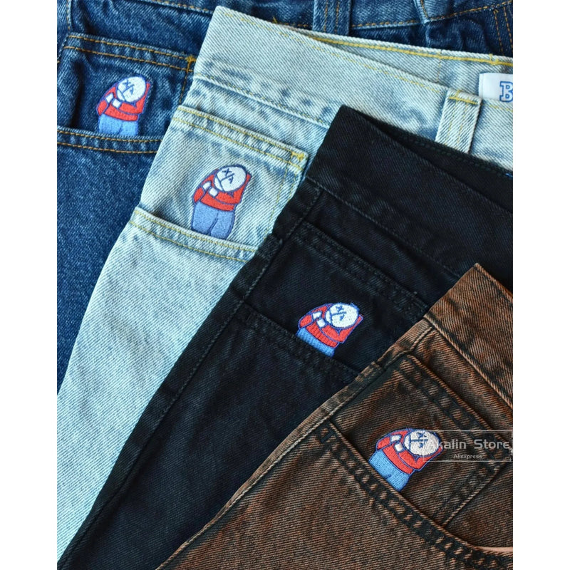 y2k gothic polar big boy baggy jeans cartoon embroidery streetwear mens womens fashion denim pants hot sell wide leg trouser unique jeans style 4852