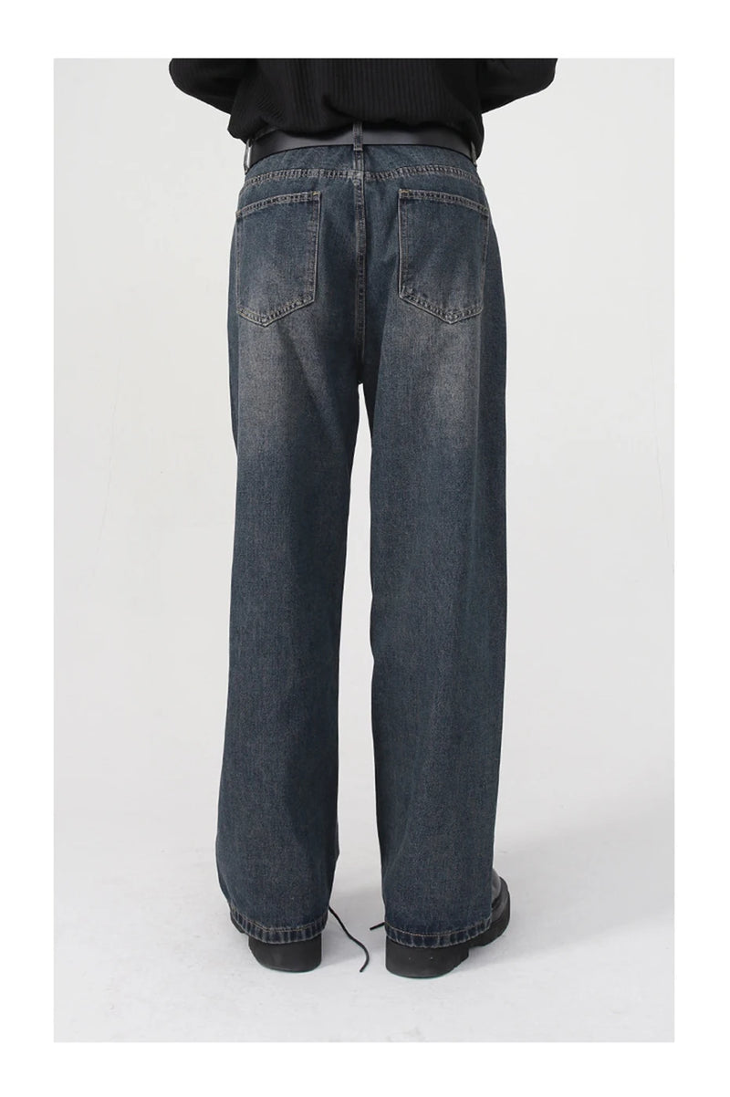 men baggy jeans korean fashion loose straight denim pants male blue casual jeans trousers unique jeans style 4394