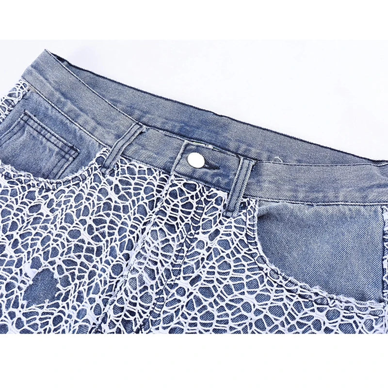 2023 cool design ripped hole mesh gothic blue baggy men jeans pants new fashion straight hip hop denim trousers pantalon homme ripped baggy denim