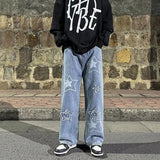 2023 autumn new light luxury fashion jeans men loose european and american style wide leg trousers boutique clothing simplestyle unique jeans style 3881