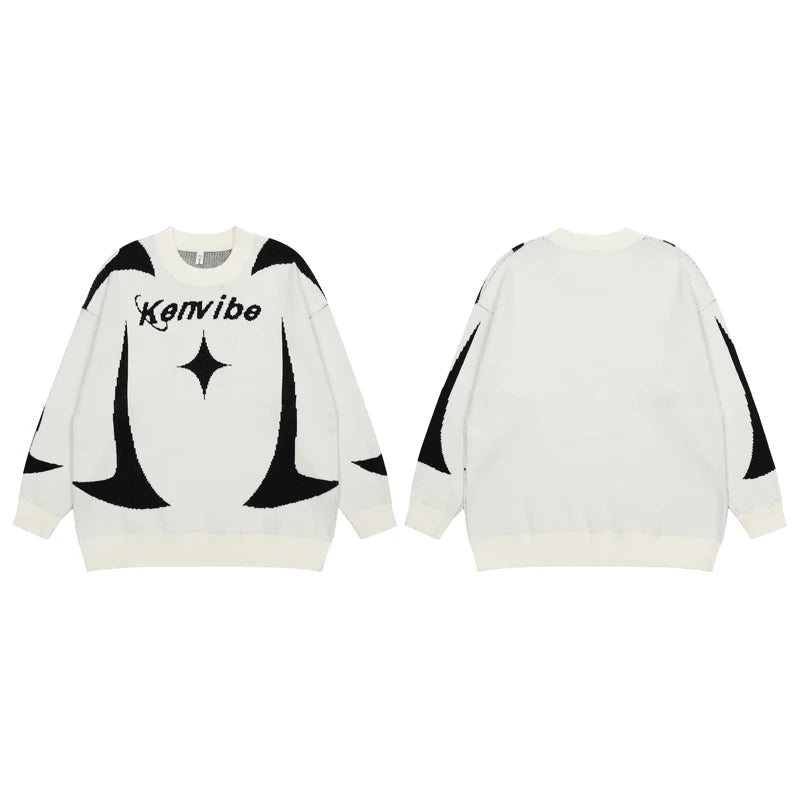 mens streetwear sweater hip hop letter geometry knitted sweater pullover new casual autumn o neck cotton sweater unisex jumpers - vintage look oversized hoodie, trendy hip hop fashion hoodie, 2025 streetwear drop