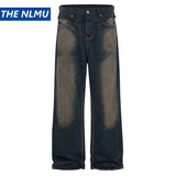 men vintage blue jeans luxury designer patchwork baggy denim pants loose straight jeans trousers denim street jeans