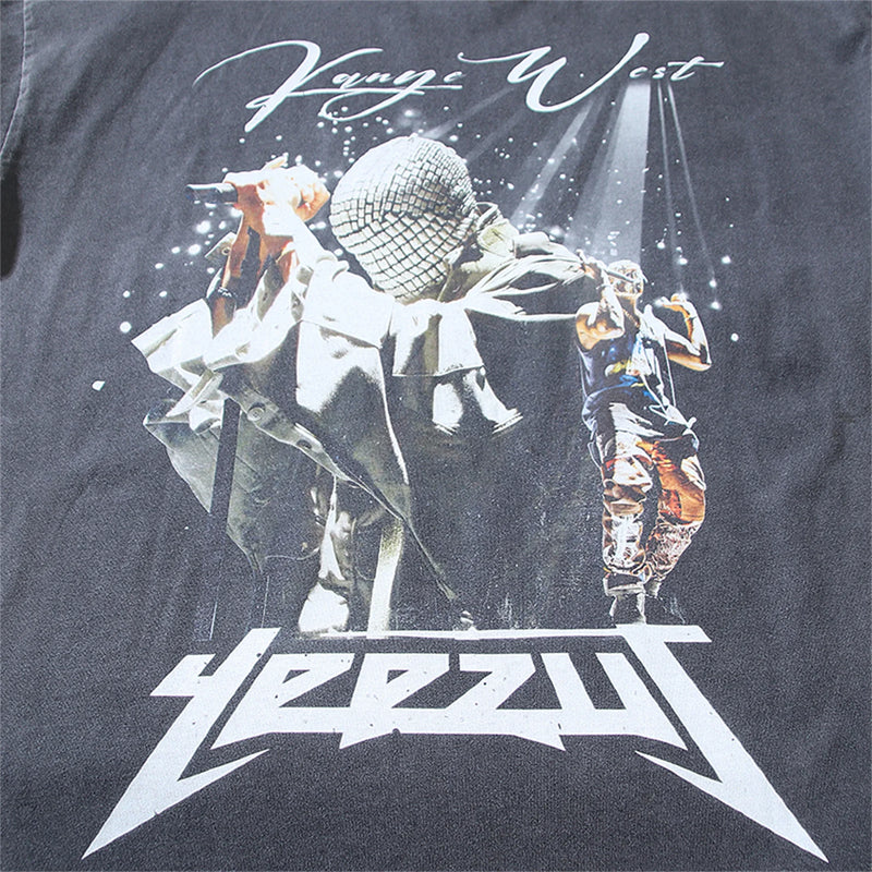 Vintage Retro KANYE WEST ALBUM Print High-Street Hip-Pop Cotton Washed Casual Oversized Tops T-Shirt