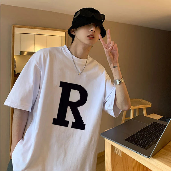 Trapwear Aesthetic piece – Korean Design Letter Pattern Short Sleeved T Shirt For Men A