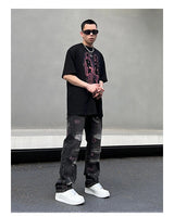 harajuku irregular scratched ripped holes denim jeans men zipper jeans hip hop streetwear new casual straight joggers jean pants unique joggers style 3956