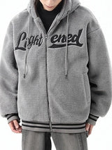 men fleece jackets and coats casual letter embroidery hairy zipper hooded outerwear warm streetwear parkas loose bomber jacke - variant style c9c448 for streetwear fashion