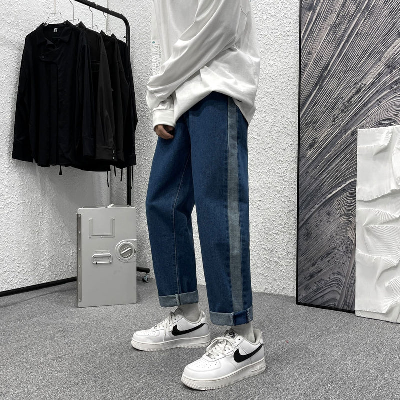 2023 summer new fashion straight jeans mens loose all match casual pants all match boutique clothing simple style unique jeans style 3865