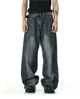 mens high street loose denim jeans unisex casual straight zipper jeans hip hop streetwear casual wide legs joggers baggy jeans unique joggers style 608