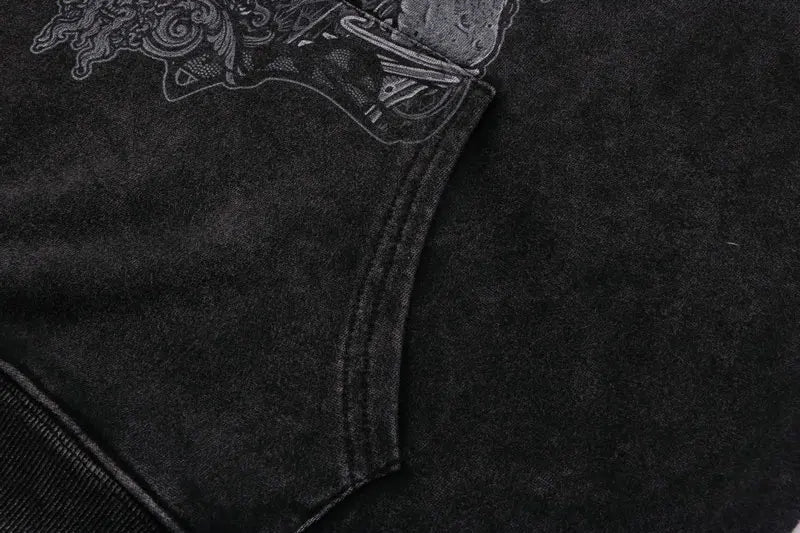 Men Hip Hop Hoodie Streetwear Vintage Skeleton Skull Devil Print Distr