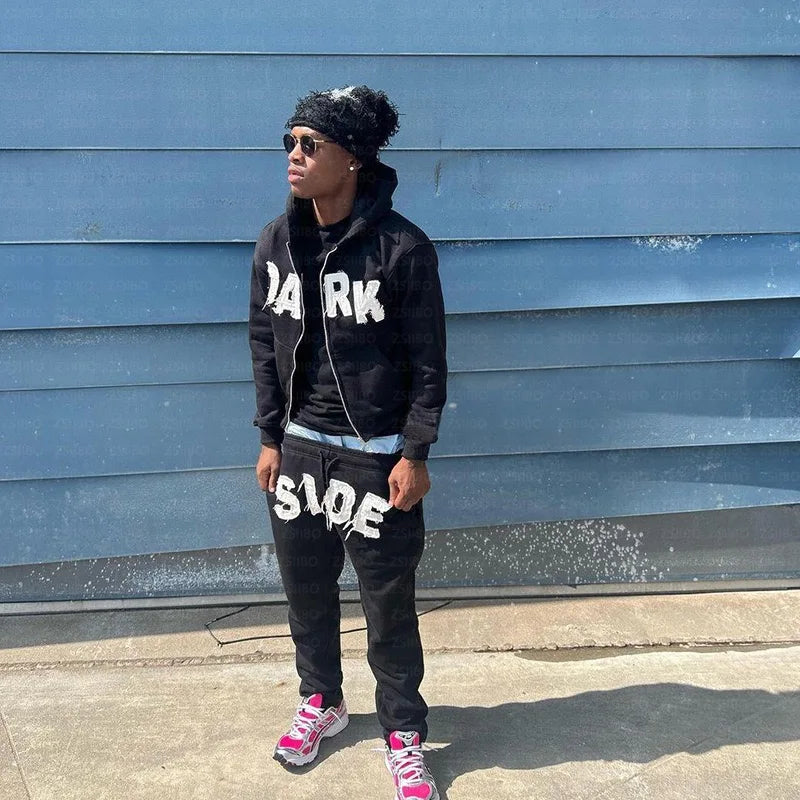 Futuristic techwear hoodie with holographic elements