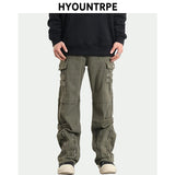 hip hip pants men bottom zipper cargo pants streetwear side pockets harajuku joggers unisex baggy loose straight cotton trousers casual joggers