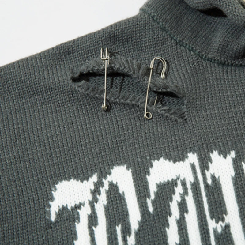 grunge pullover streetwear, modern knitwear, cozy fashion fit, stylish street outfit, modern aesthetic appeal