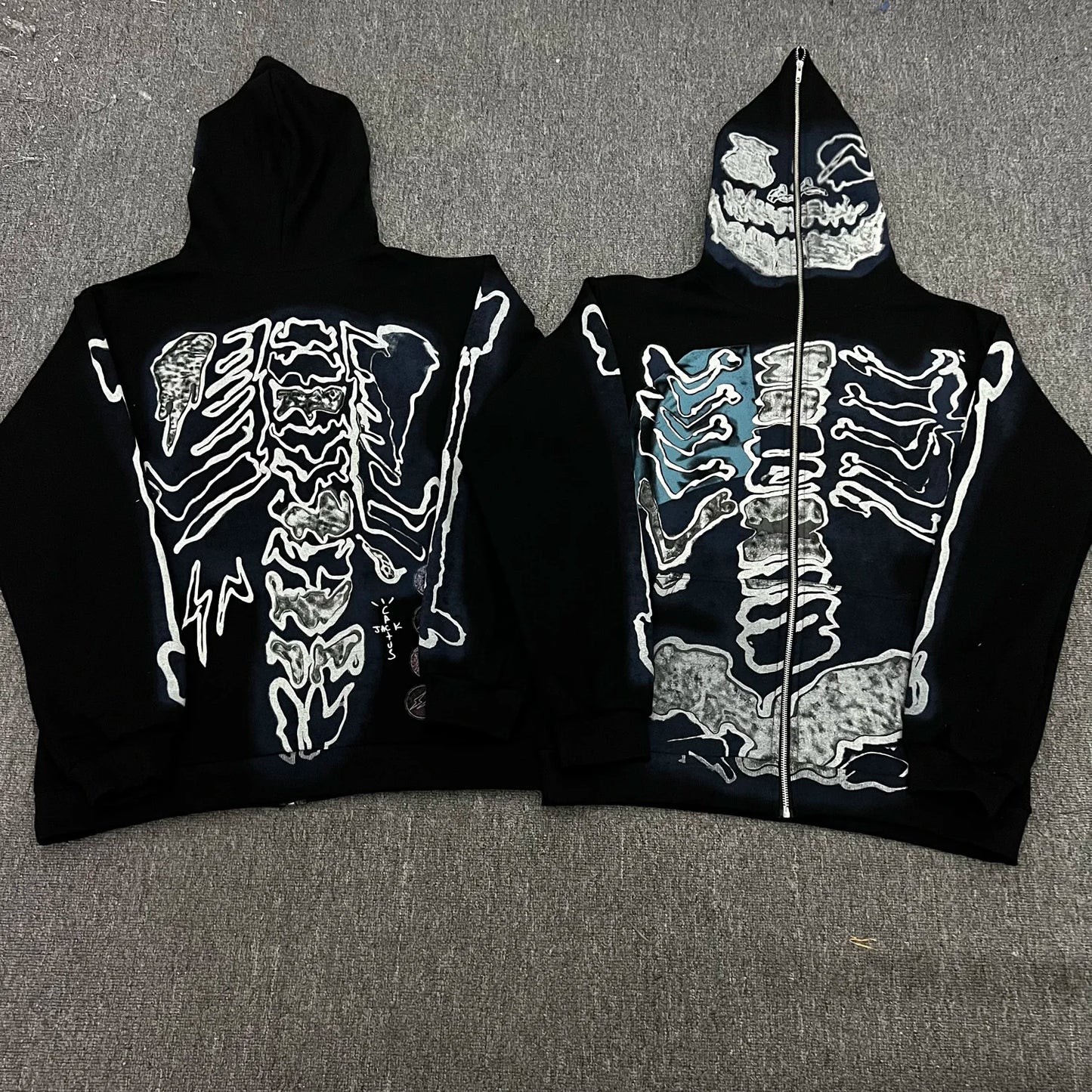cyberpunk chrome print featuring cactus jack fashion skull skeleton hoodie zip up plush hoodie cardigan kanye oversized zipper hoodies y2k men black clothes