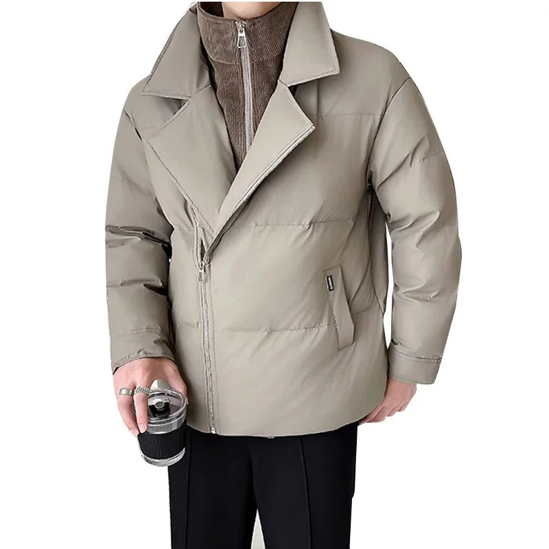 Winter Splice Collar Cotton-padded Leather Jacket Men Streetwear Fashion Loose Casual Thicken Warm Leather Parkas Coat Jacket