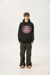 24ss Vintage SM Brand Fashion Washed Distressed stir fried salt high gram heavy vintage looped hoodie hooded sweatshirt