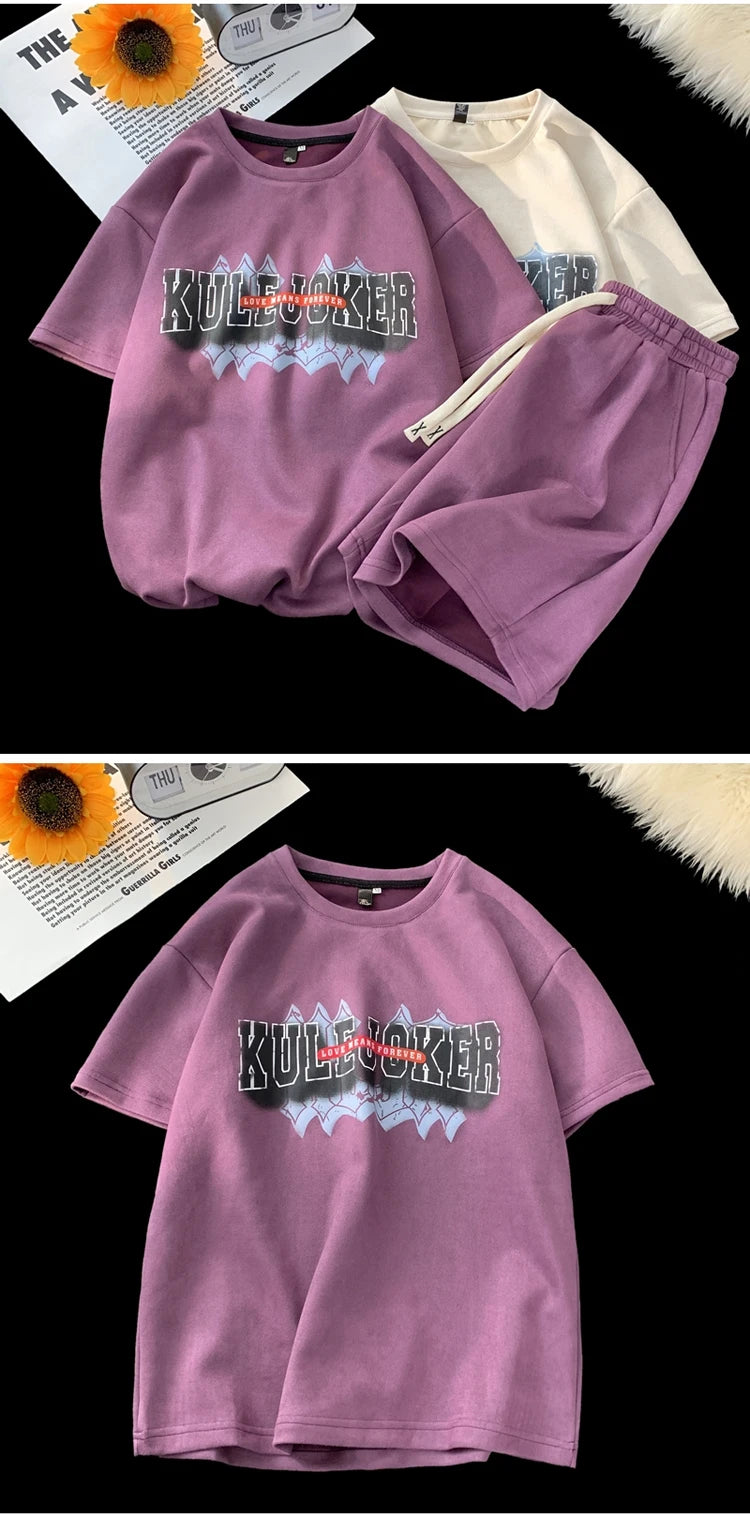 Sadcore Chrome logo – Stylish New Suede Short Sets Hip Hop Street Letter Printing