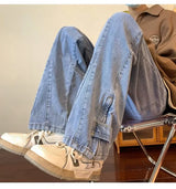 2023 korean fashion ankle zipper vintage brown men jeans pants luxury straight hip hop casual denim trousers pantalones hombre unique jeans style 245