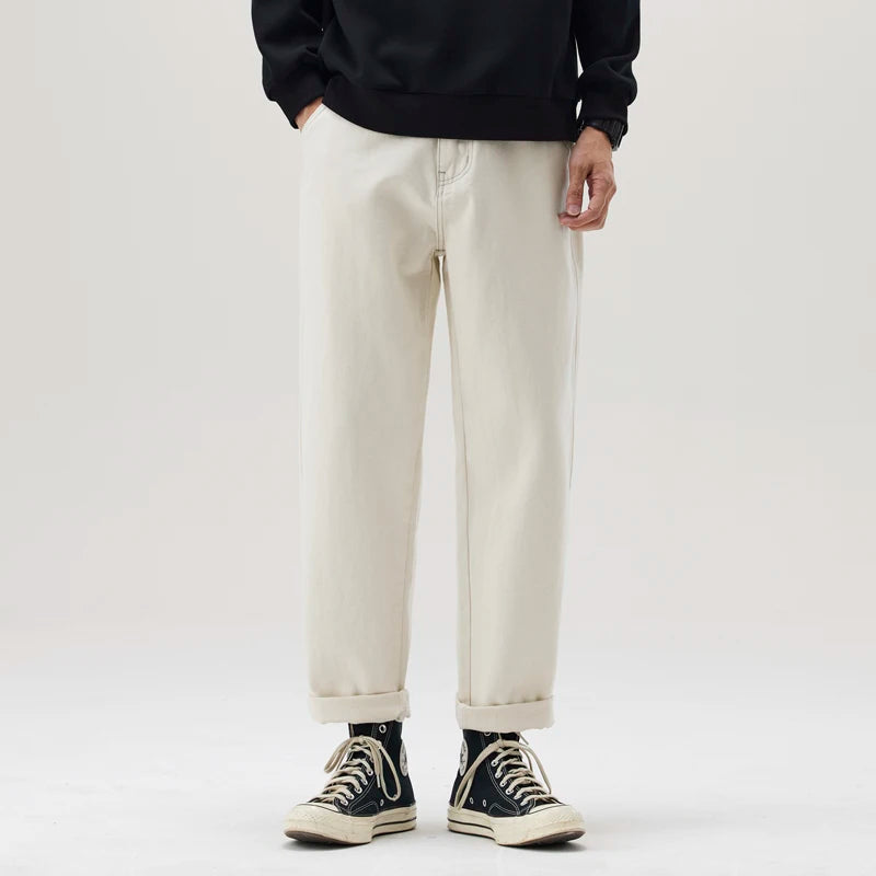 plus size 28 42 men streetwear fashion loose casual straight ankle length white denim jeans pant cityboy harem jeans trouser unique jeans style 2086