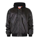 Winter American Fake Two Pieces Parkas Mens Heavy Weight Thicken Hip Hop PU Leather Cotton Jacket Trend Loose Motorcycle Coats