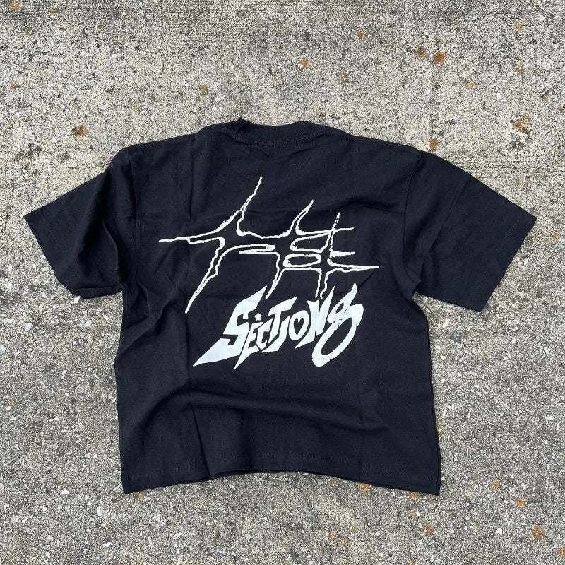 Skatercore Oversized shirt – Vintage High Street Casual Print Dark Round Neck Short Sleev