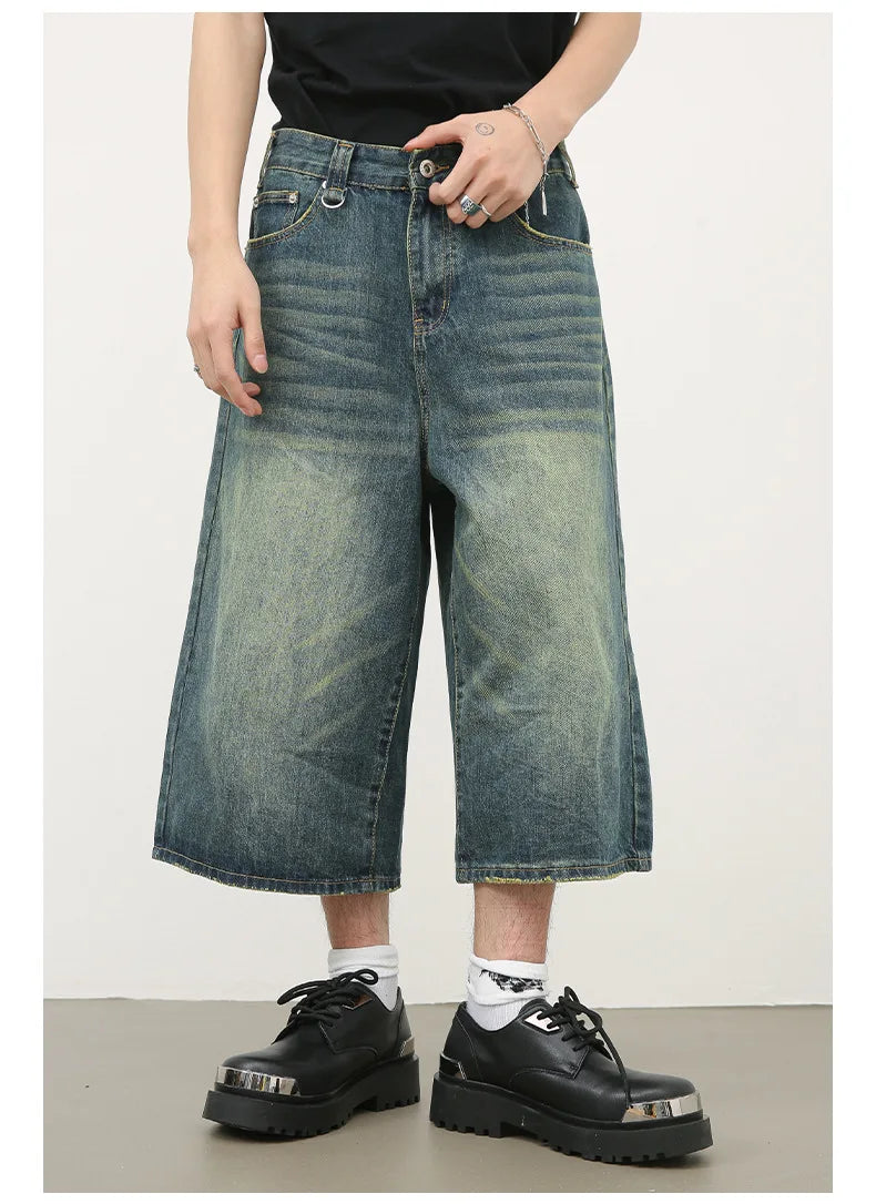 men summer streetwear fashion loose casual wide leg denim calf length jeans pants male vintage jeans baggy hosen pants unique jeans style 1501