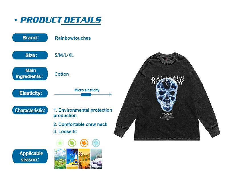 Gothic Streetwear – Rainbowtouches Men Lettered Printing Long Sleeve Top Rib Cre – Modern Streetwear for Everyone