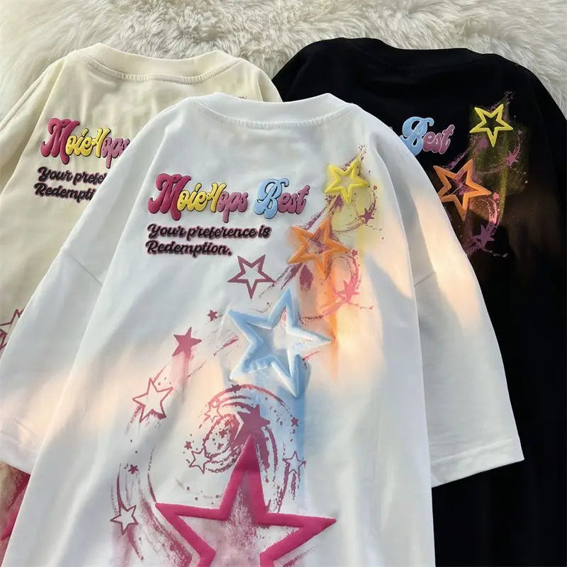 Gothic Streetwear – Harajuku Japanese Cartoon Flying Stars Cute Graphic T Shirts – Modern Streetwear for Everyone