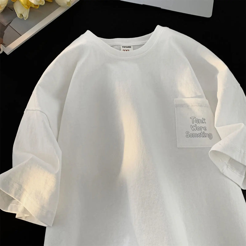 Gothic Oversized shirt – Korean Style Solid Color Short Sleeved Men Summer Japanese S