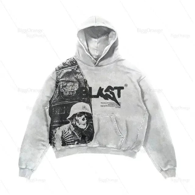 Y2K Skull Print Hoodie Streetwear Harajuku Oversized Skull Vintage Cou