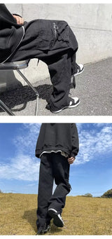 korean street ins overalls men women high street retro personality straight japanese style versatile loose y2k wide leg pants unique default style 3209