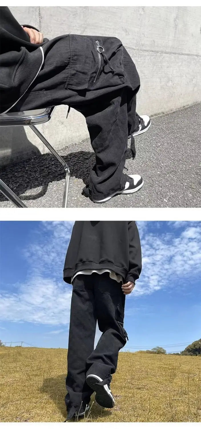 korean street ins overalls men women high street retro personality straight japanese style versatile loose y2k wide leg pants unique default style 3209