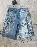 y2k american street retro graffiti anime print oversized denim shorts men shorts high waist fashion loose casual wide leg pants unique jeans style 3490